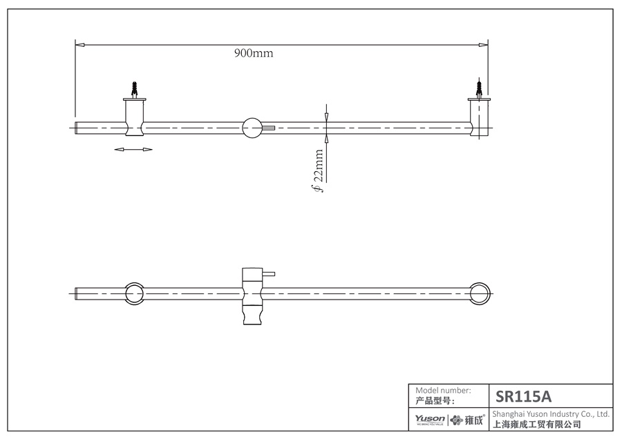 SR115A SUS201 Quadratische Gleitstange, Duschstange, Duschwandstange;