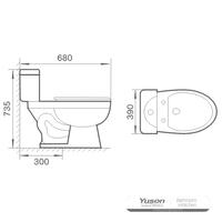 YS22207T 2-teilige Keramik-Toilette, direkt gekoppelte S-Siphon-Toilette;