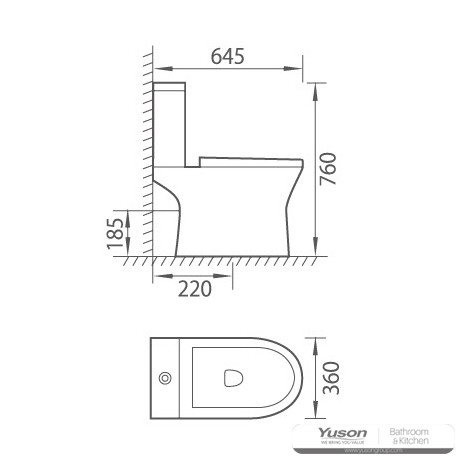 YS22274 2-teilige spülrandlose Keramiktoilette, Tiefspültoilette mit P-Siphon;