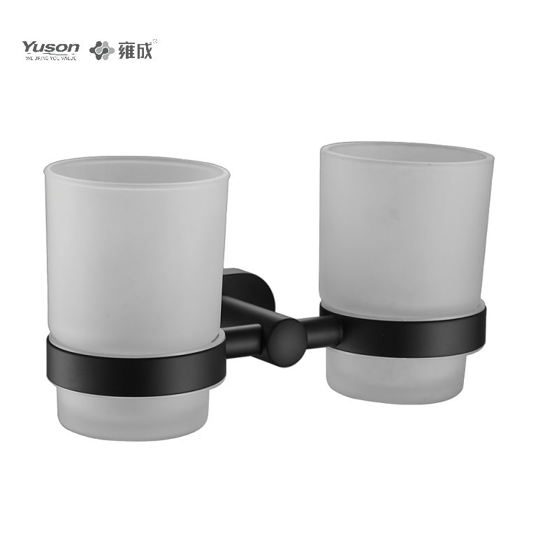 13384D Schlankes Badezimmerzubehör, Becherhalter für zwei Tassen, mit Becher aus Milchglas/gehärtetem Glas, Becherhalter aus Zink/Messing/SUS, Wandmontage (Serie 13300)