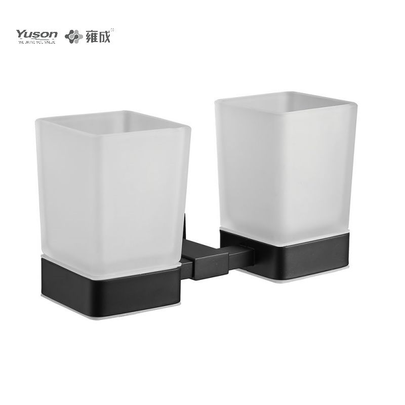 13484D Schlankes Badezimmerzubehör, Becherhalter für zwei Tassen, mit Becher aus Milchglas/gehärtetem Glas, Becherhalter aus Zink/Messing/SUS, Wandmontage (Serie 13400)